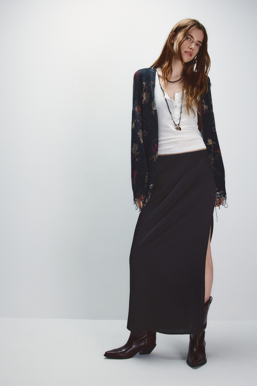 Юбка макси гладкая атласная - цвет черный - 1