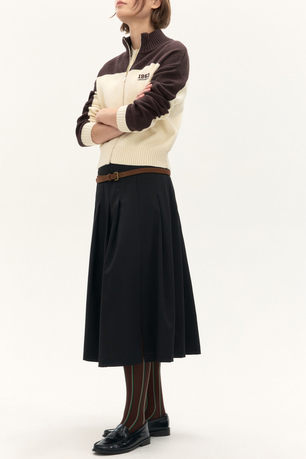 Юбка миди в складку с разрезом - цвет черный - 1