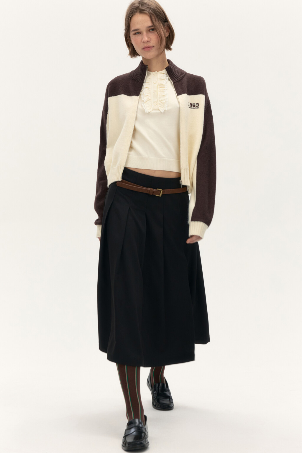 Юбка миди в складку с разрезом - цвет черный - 2