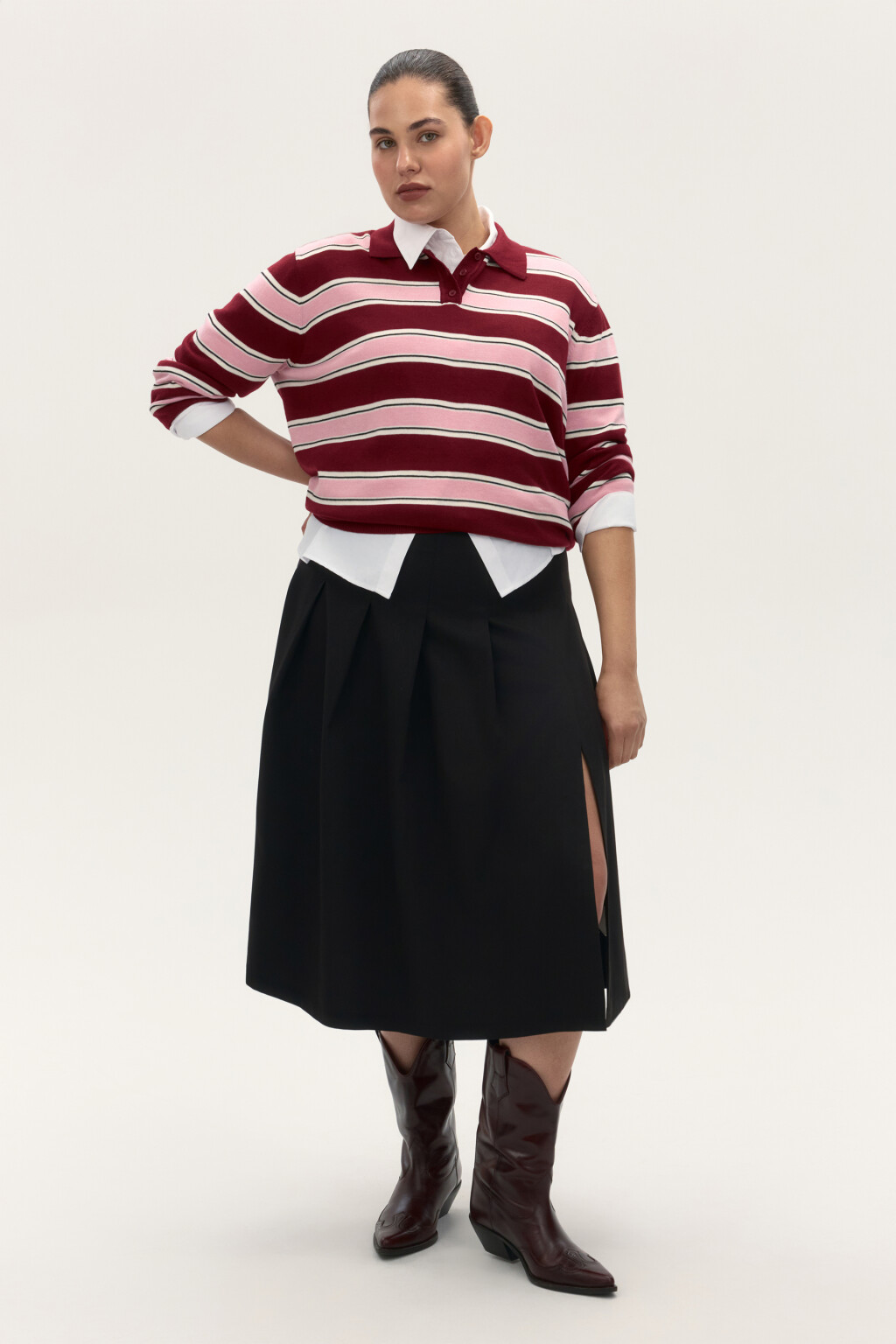 Юбка миди в складку с разрезом - цвет черный - 4