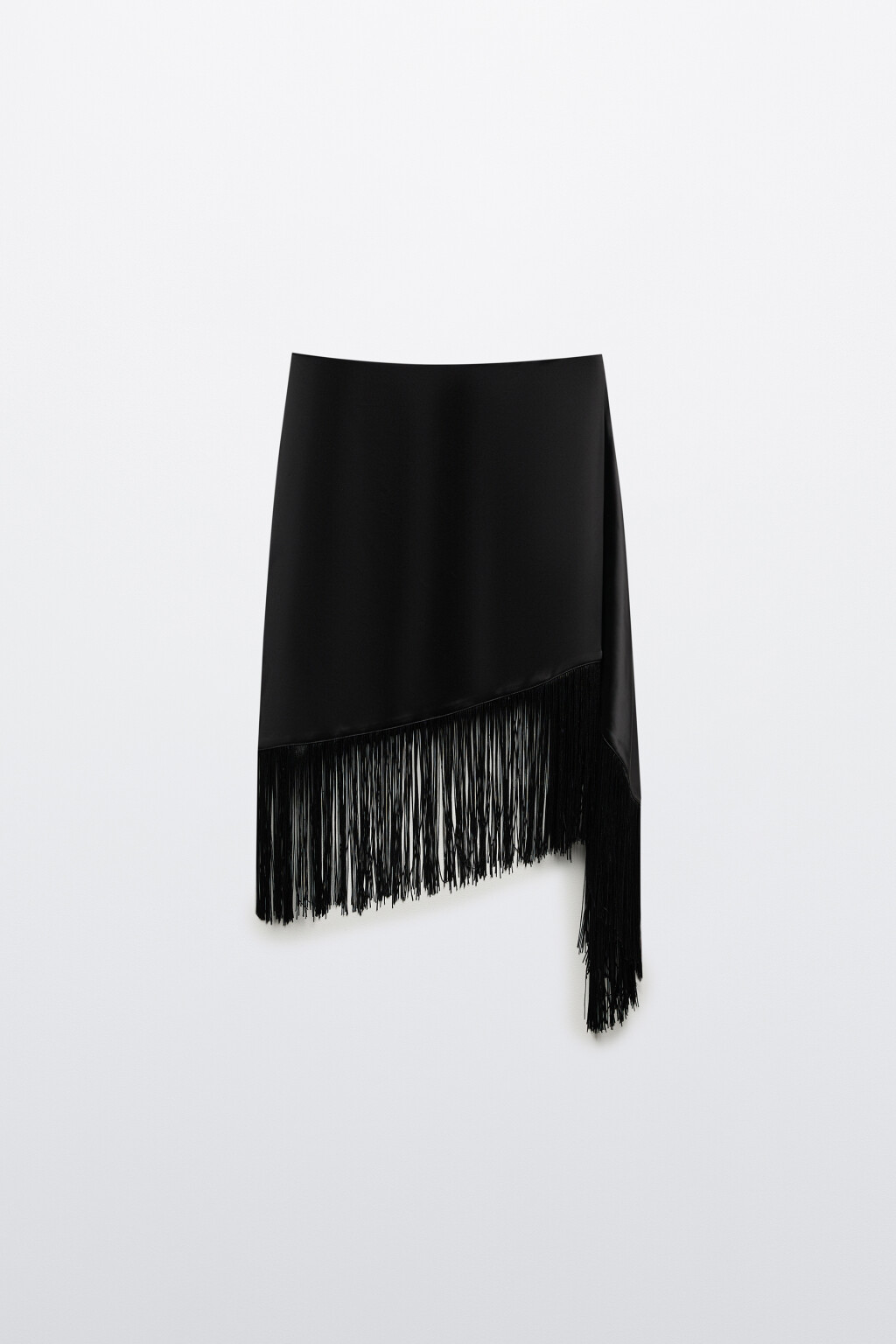 Юбка миди асимметричная с бахромой - цвет черный - 8