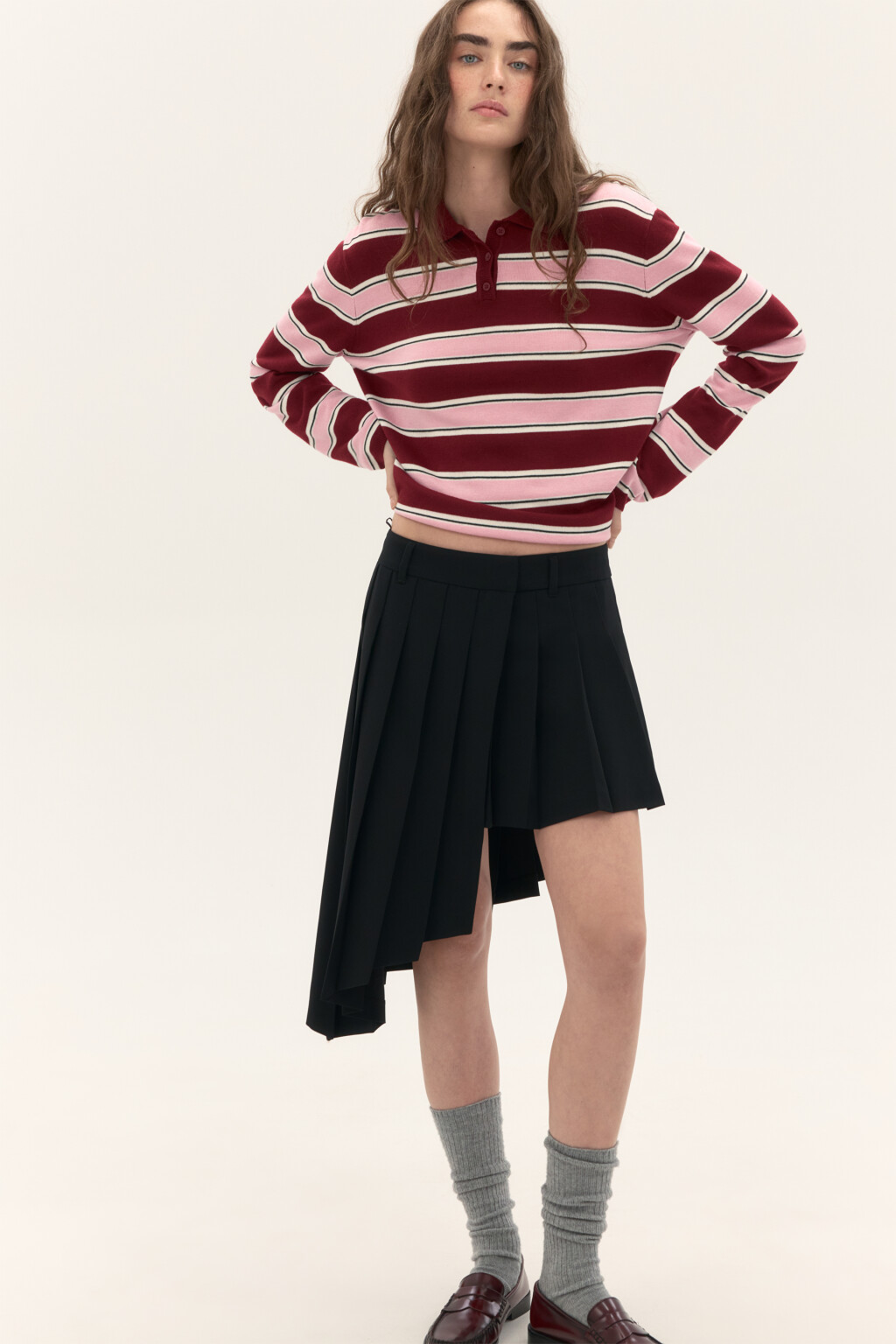 Юбка в складку асимметричная - цвет черный - 1