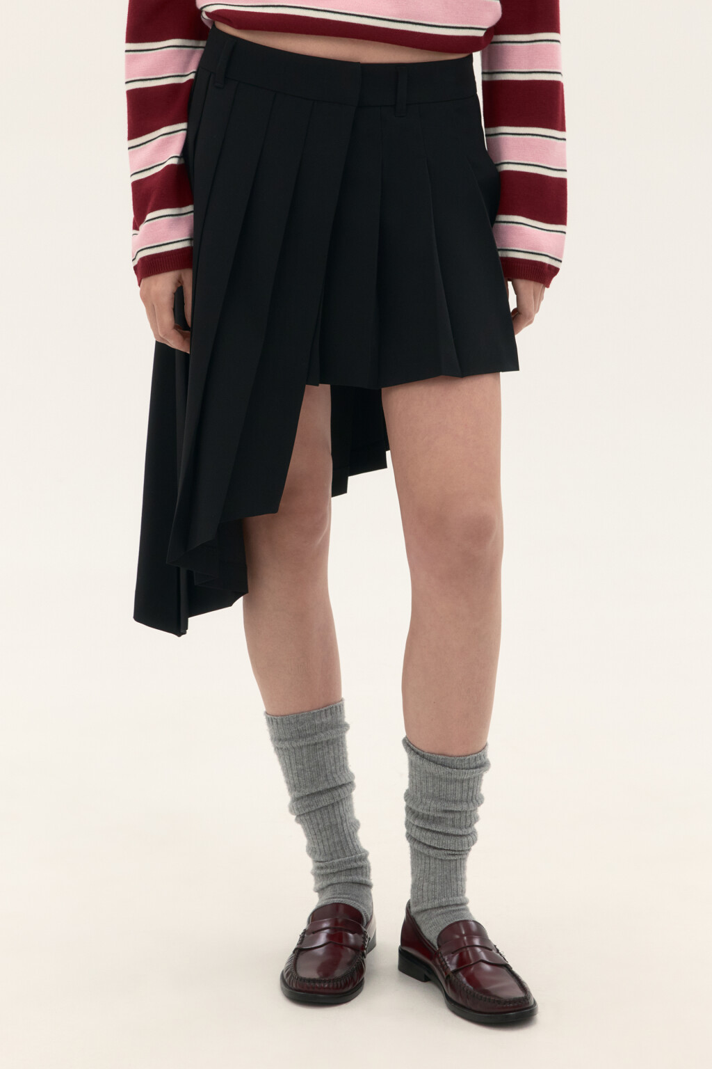 Юбка в складку асимметричная - цвет черный - 2