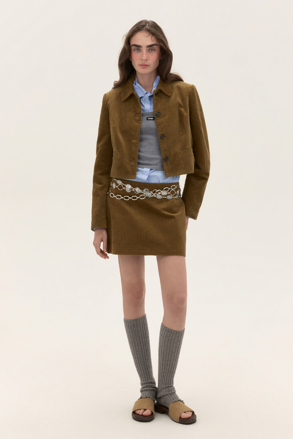 Юбка-трапеция мини вельветовая - цвет зеленый - 5