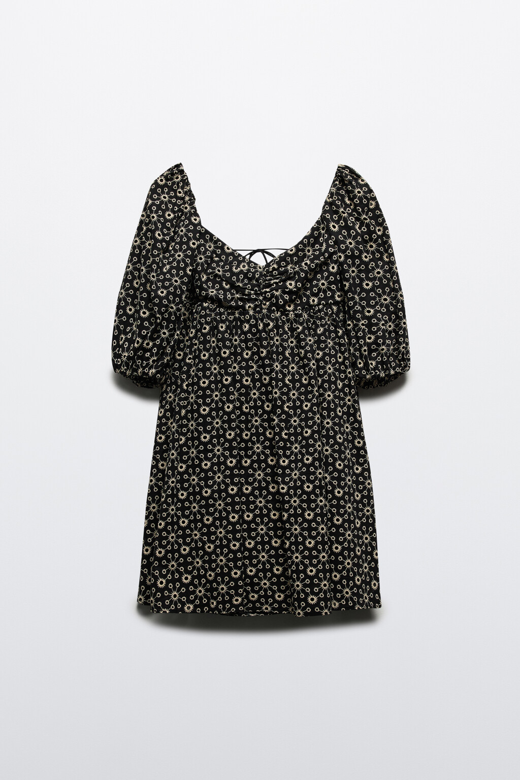 Платье baby-doll ажурное с вышивкой - цвет черный - 7