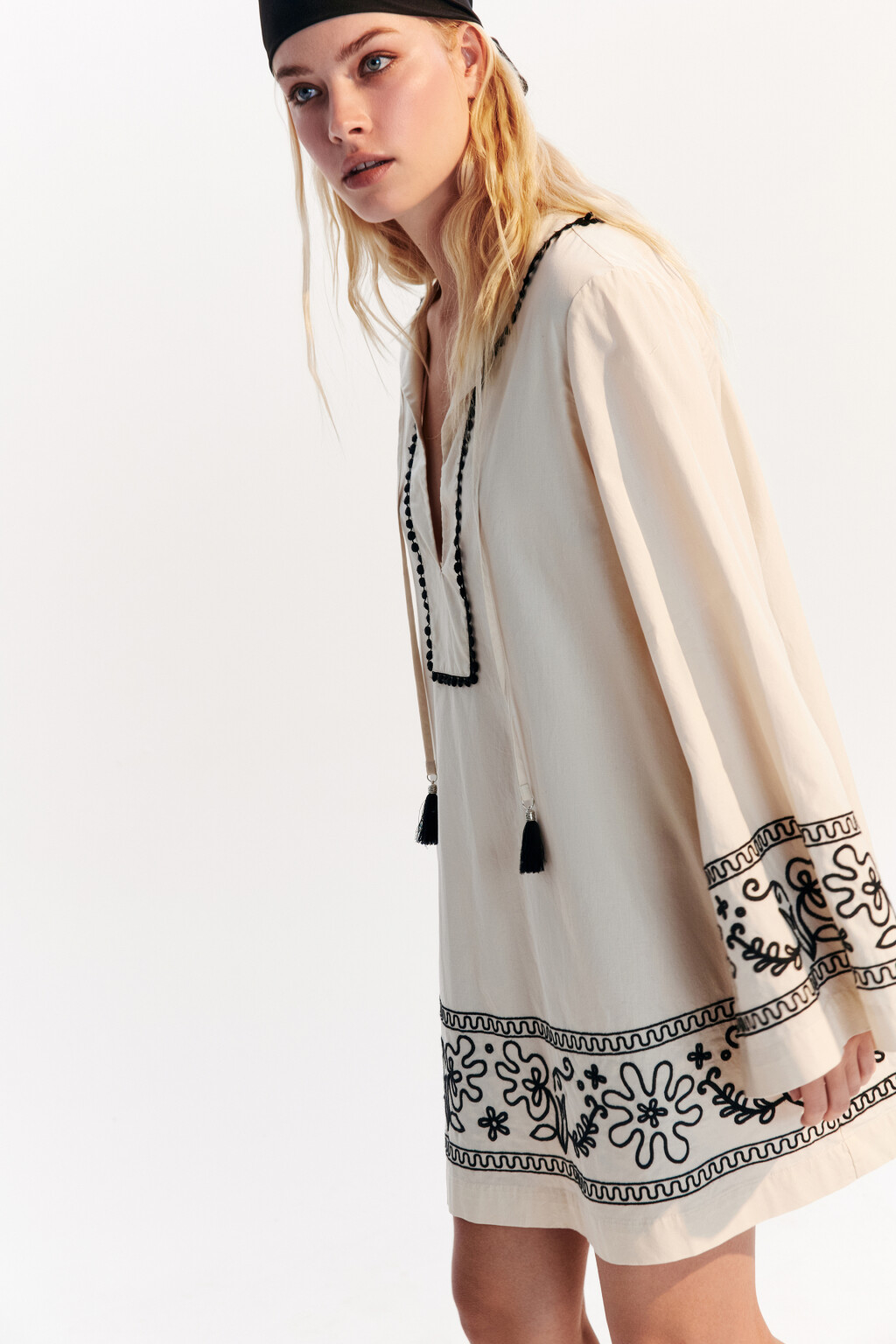 Платье хлопковое в этническом стиле - цвет бежевый - 1