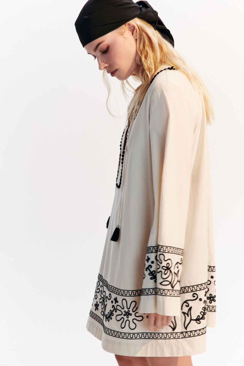 Платье хлопковое в этническом стиле - цвет бежевый - 2