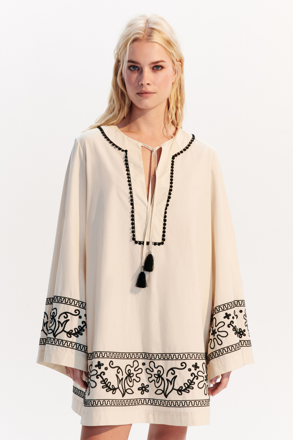 Платье хлопковое в этническом стиле - цвет бежевый - 3