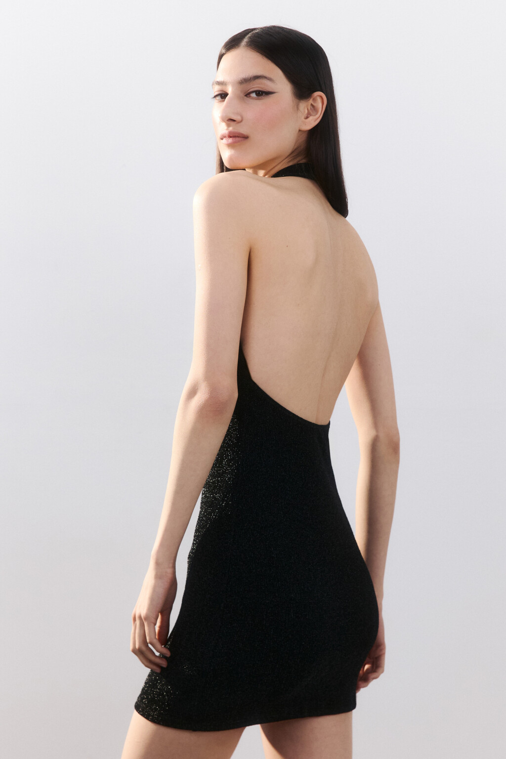 Платье мини коктейльное с люрексом - цвет черный - 5