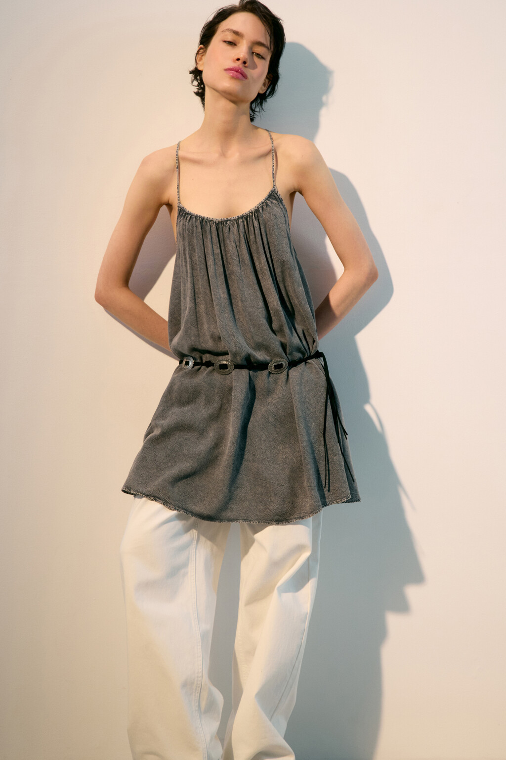 Платье-сарафан вискозное со стиркой - цвет серый - 1