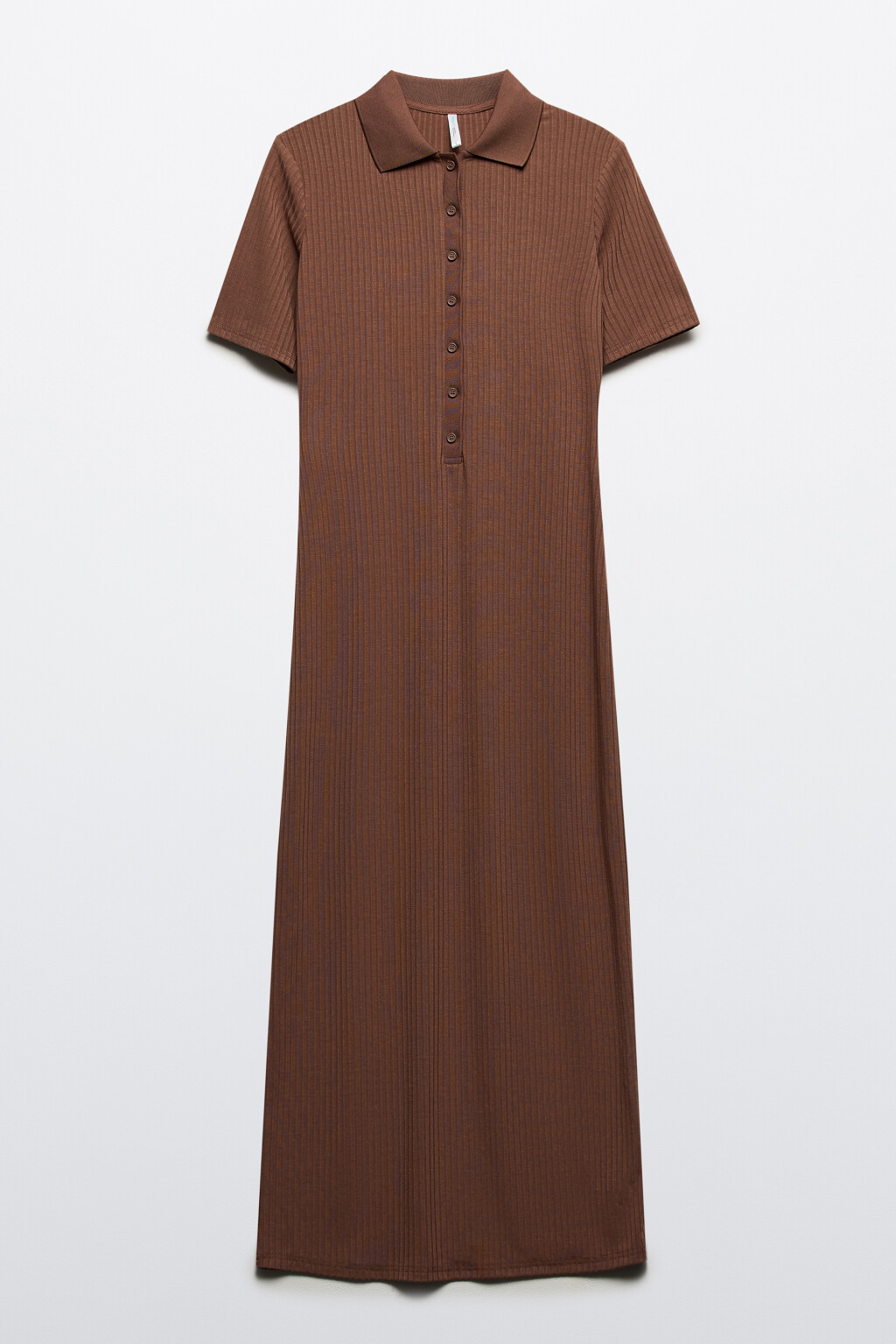 Платье-поло макси в рубчик - цвет коричневый - 7
