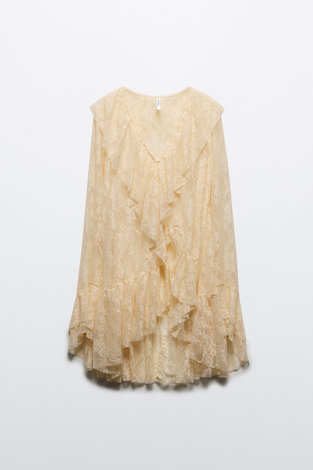 Платье-туника кружевное с воланами - цвет молочный - 8