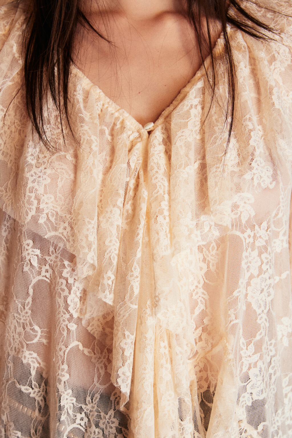 Платье-туника кружевное с воланами - цвет молочный - 6