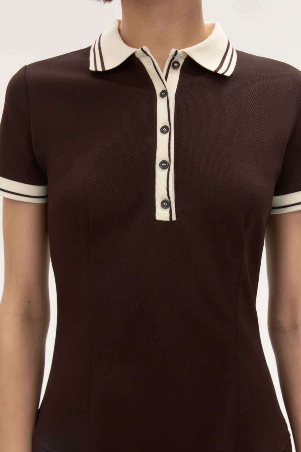 Платье-поло с юбкой в складку - цвет коричневый - 6