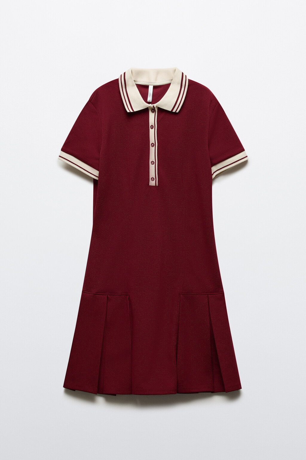 Платье-поло с юбкой в складку - цвет бордовый - 8