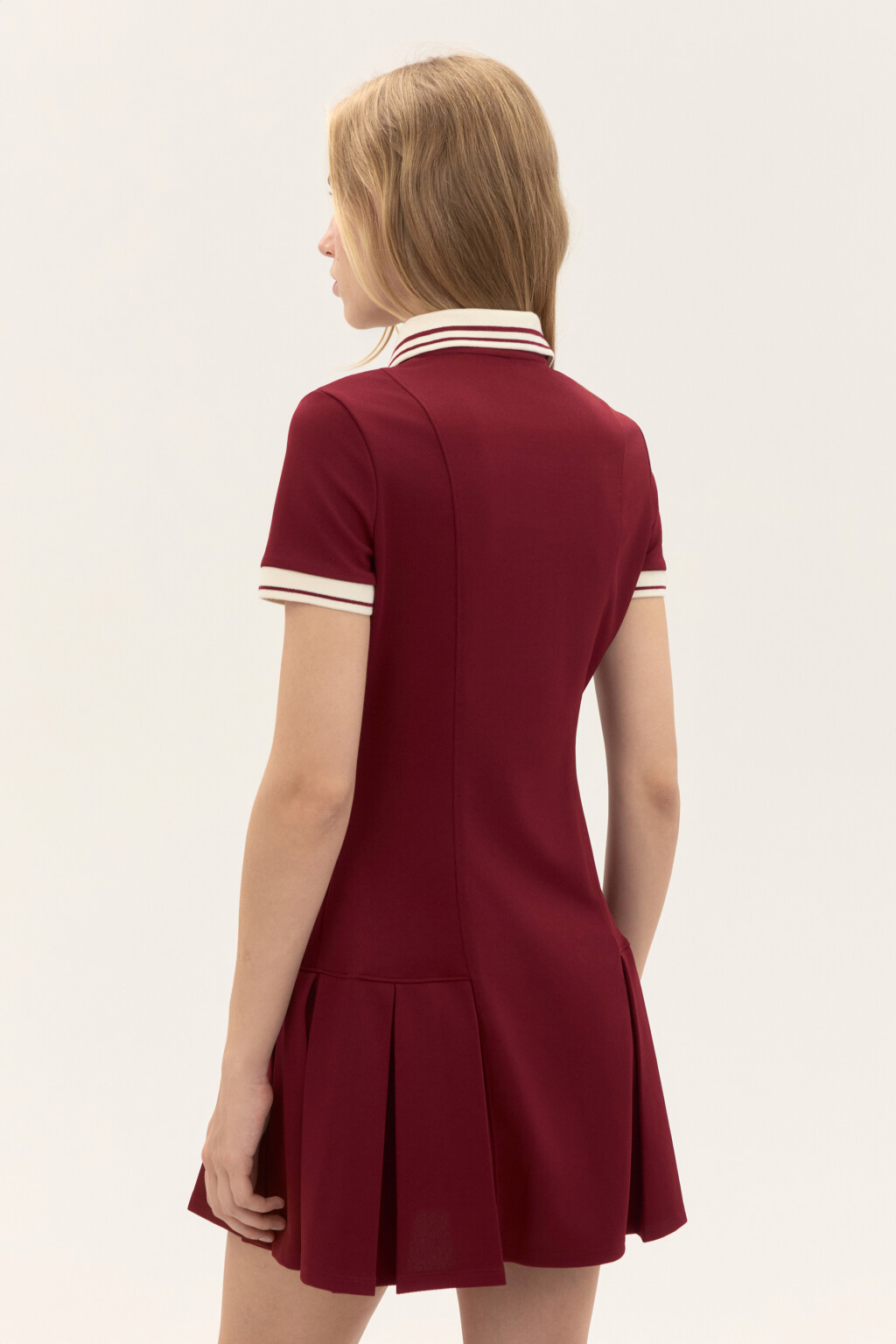 Платье-поло с юбкой в складку - цвет бордовый - 4