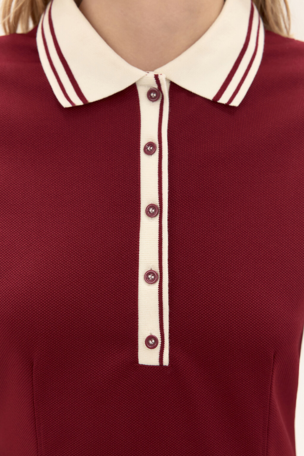 Платье-поло с юбкой в складку - цвет бордовый - 6