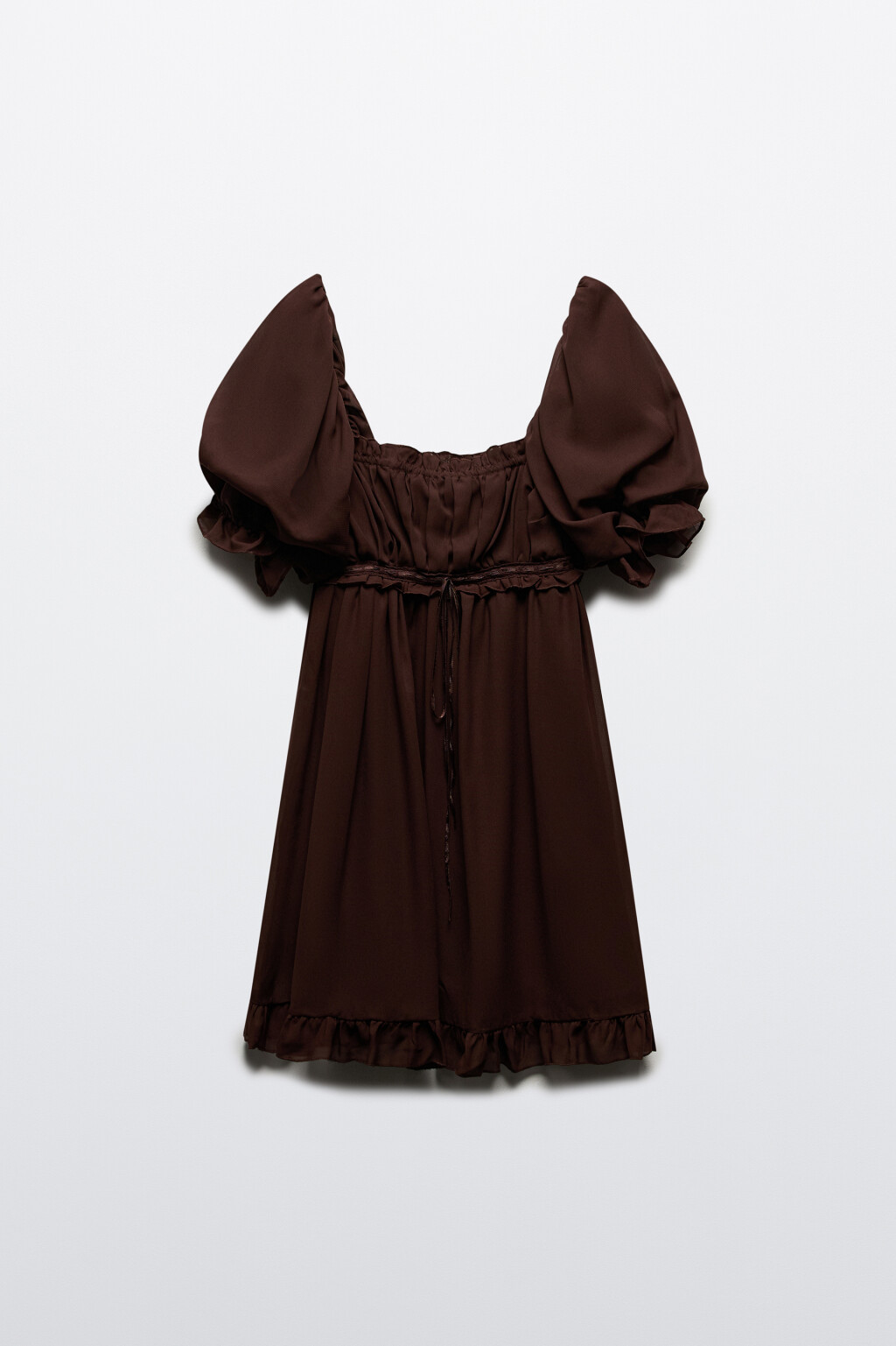 Платье мини шифоновое с оборками - цвет коричневый - 7