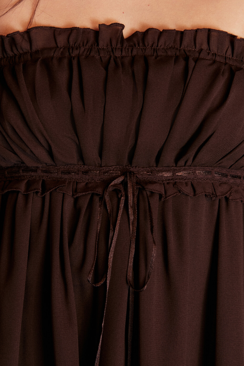 Платье мини шифоновое с оборками - цвет коричневый - 5