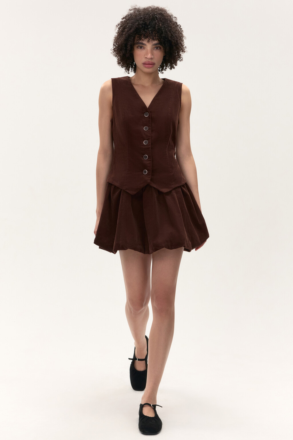 Платье с жилеткой и пышной юбкой - цвет коричневый - 1