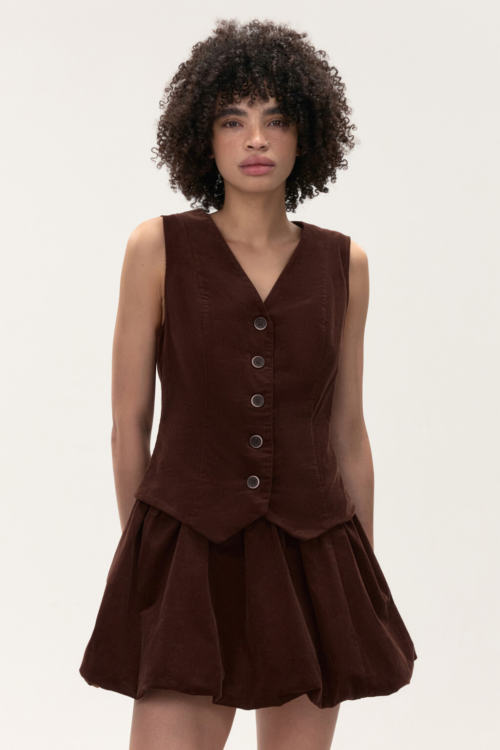 Платье с жилеткой и пышной юбкой - цвет коричневый - 3
