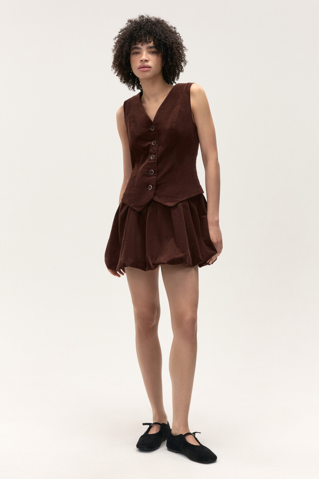 Платье с жилеткой и пышной юбкой - цвет коричневый - 5