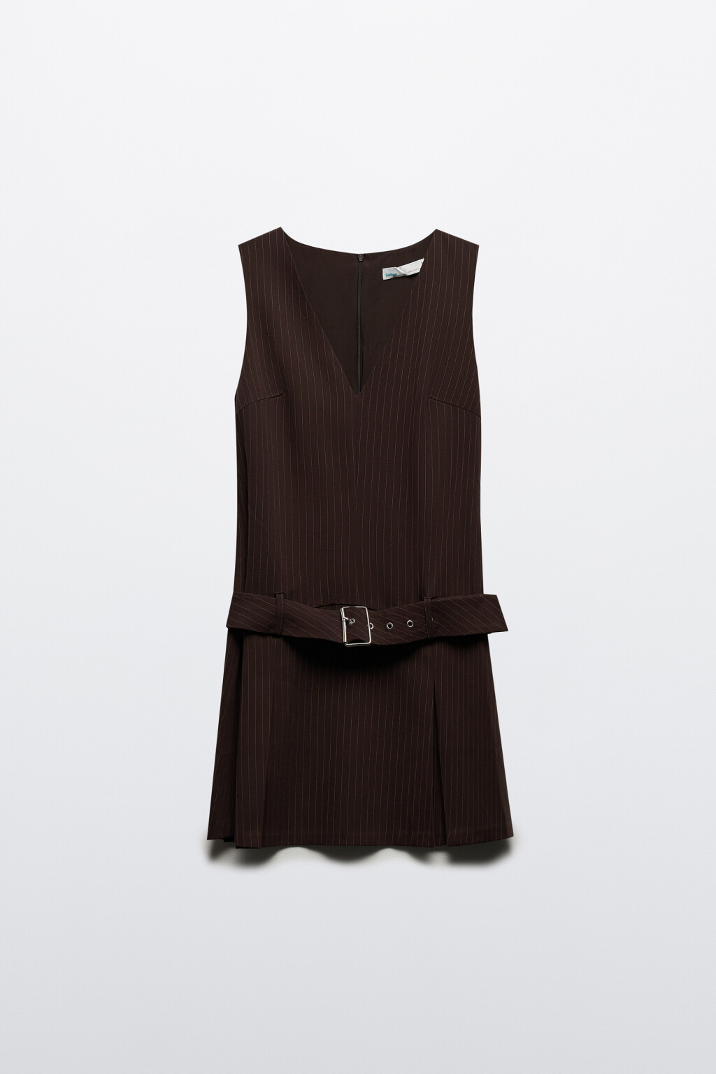 Платье-сарафан костюмное с ремнем - цвет коричневый - 8