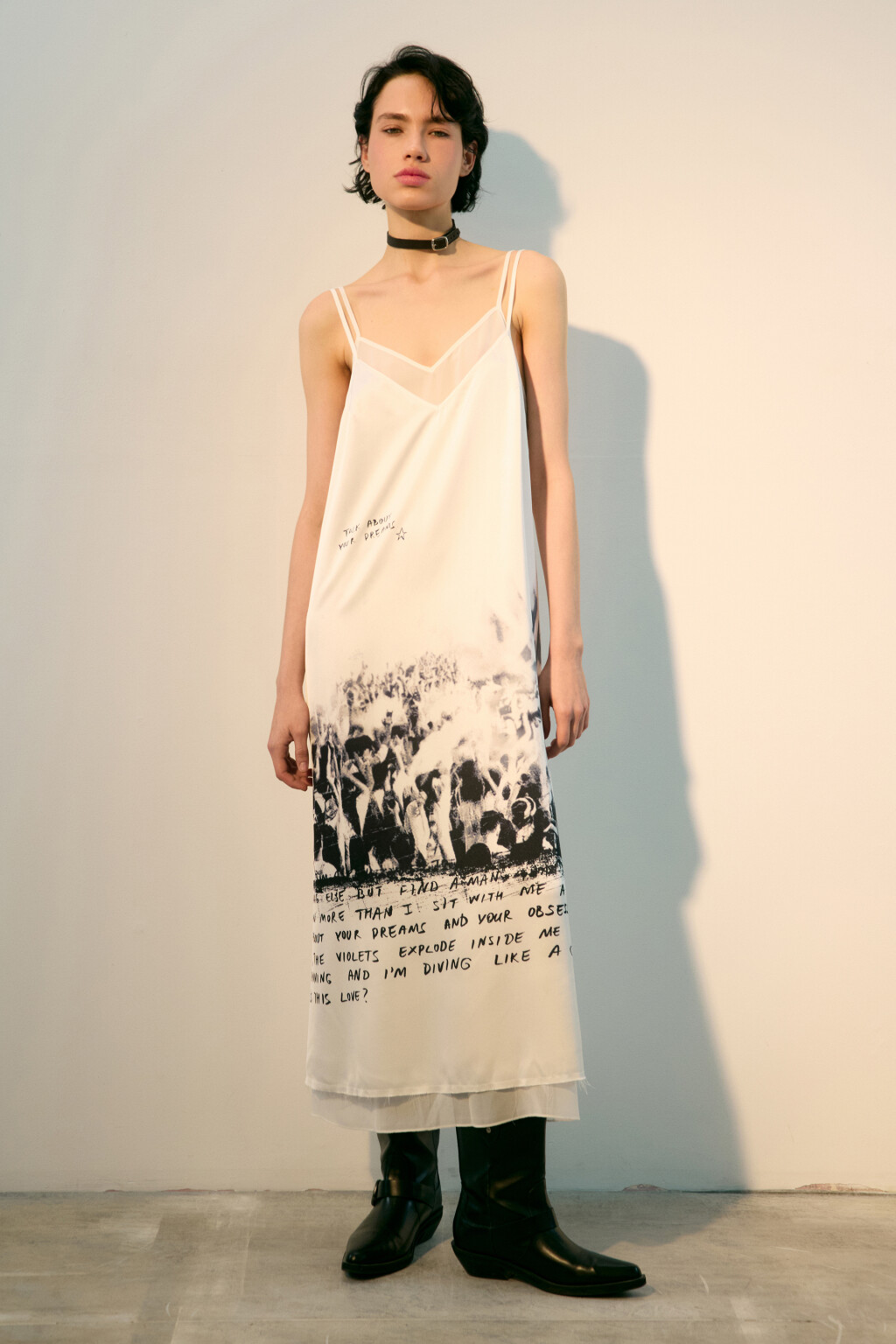 Платье миди двуслойное с принтом - цвет белый - 2