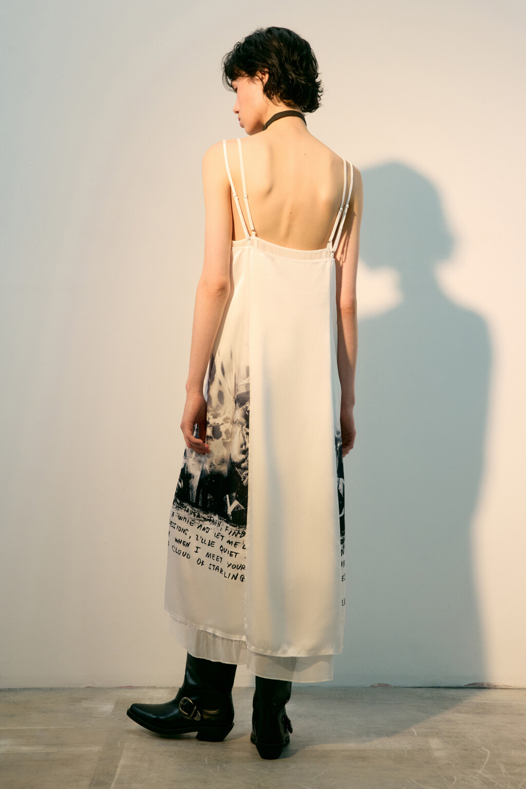 Платье миди двуслойное с принтом - цвет белый - 3