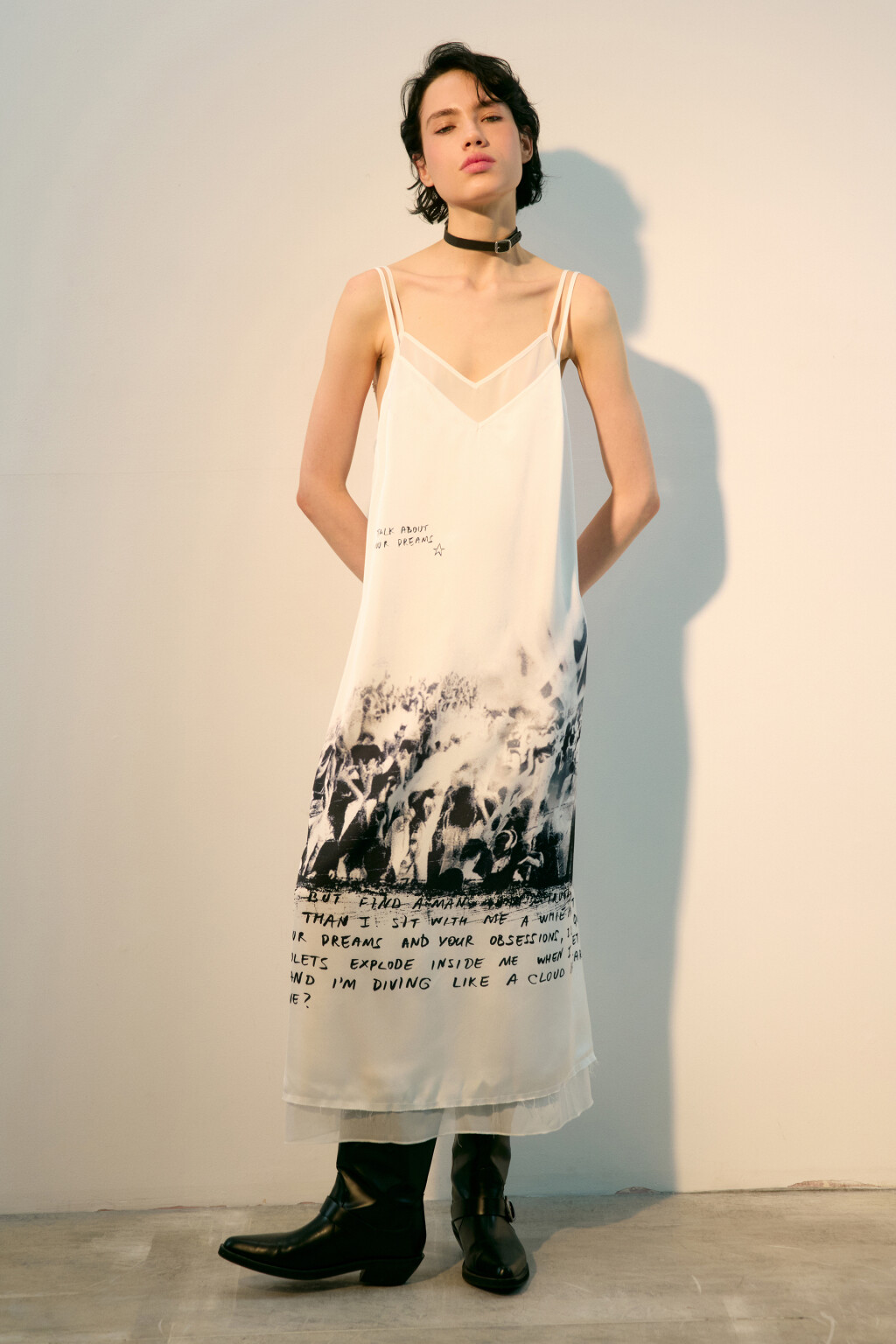 Платье миди двуслойное с принтом - цвет белый - 4