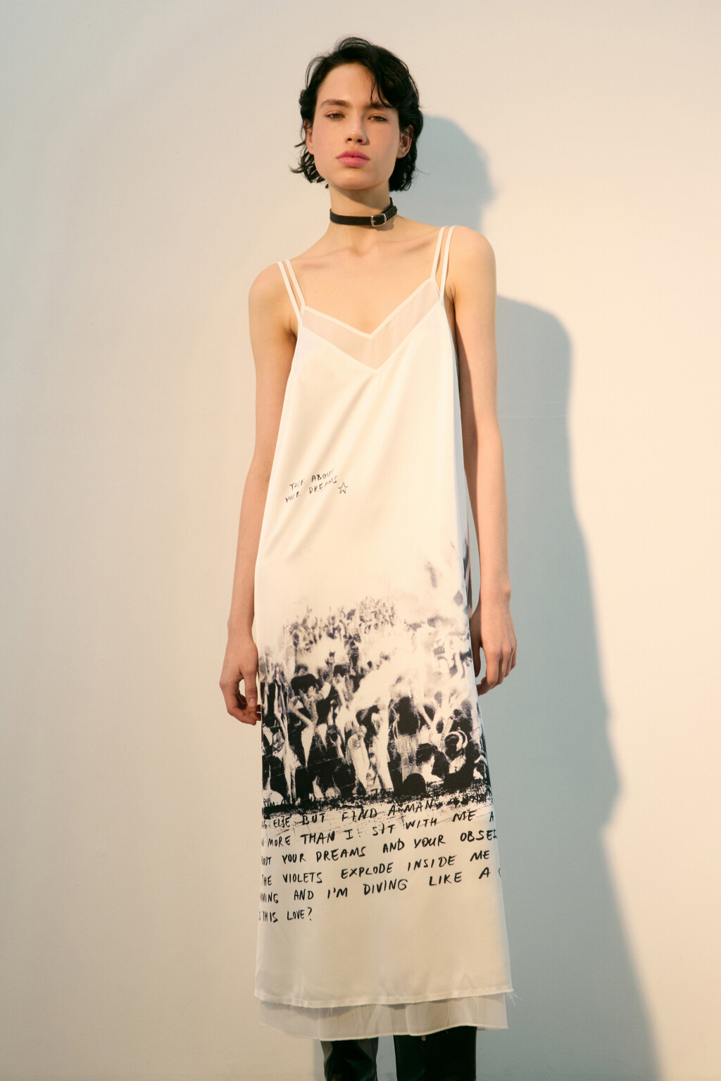 Платье миди двуслойное с принтом - цвет белый - 8