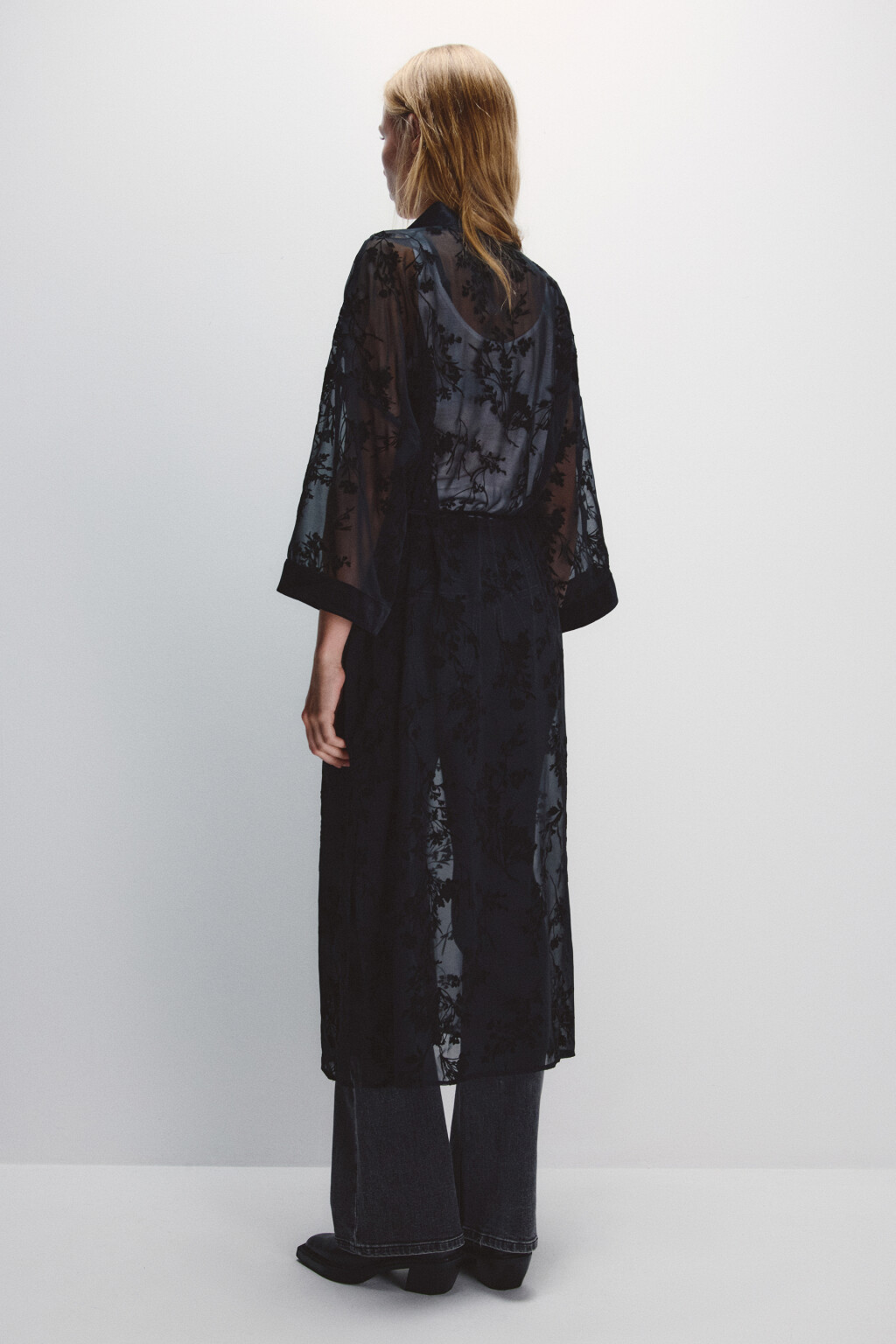 Кардиган-кимоно из сетки с принтом - цвет черный - 4