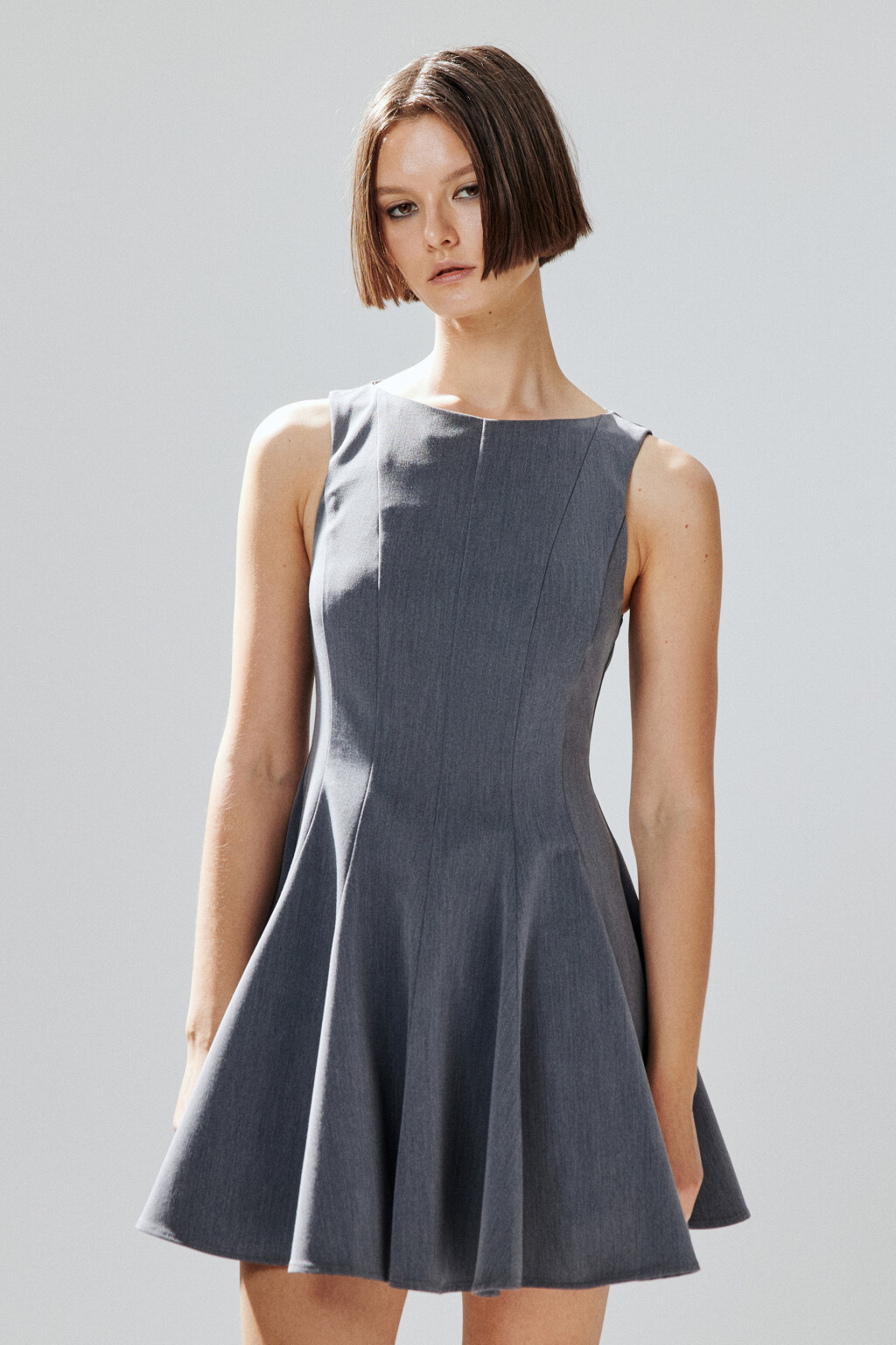 Платье мини с пышной юбкой - цвет серый - 3