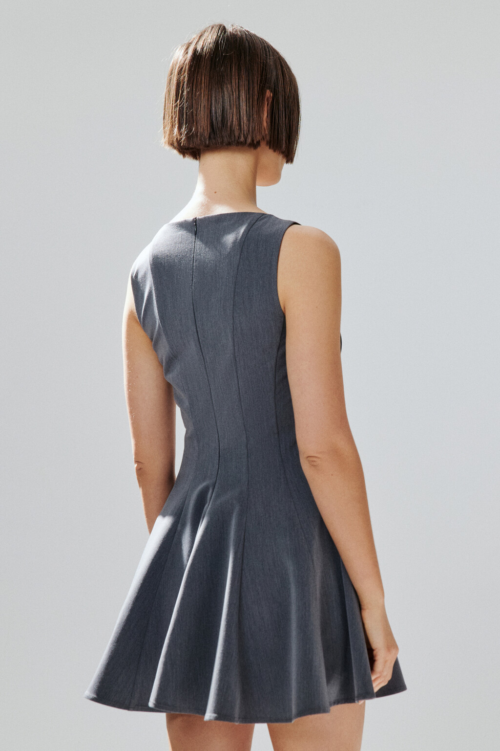 Платье мини с пышной юбкой - цвет серый - 4