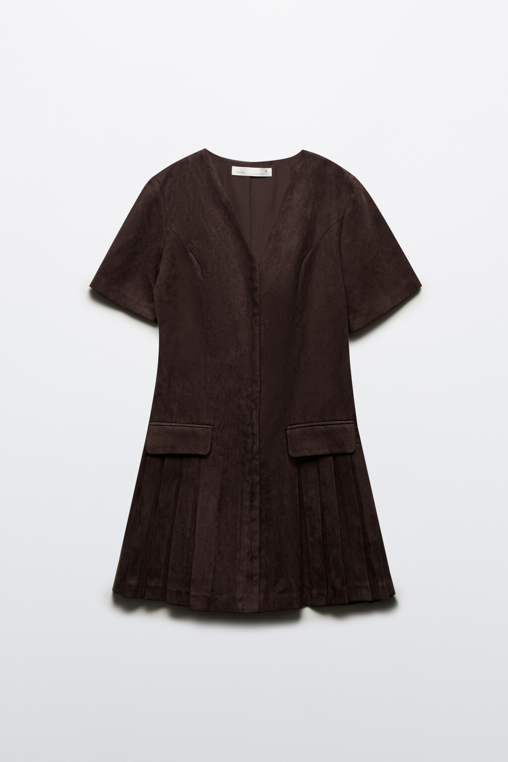 Платье бархатное с юбкой в складку - цвет коричневый - 7