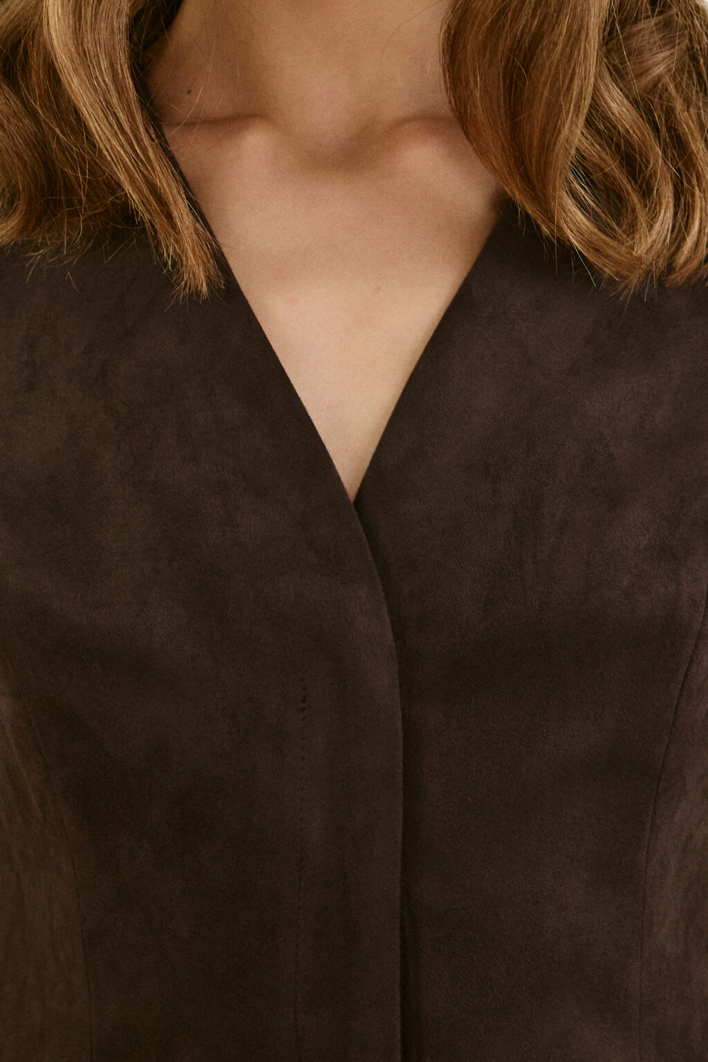 Платье бархатное с юбкой в складку - цвет коричневый - 5