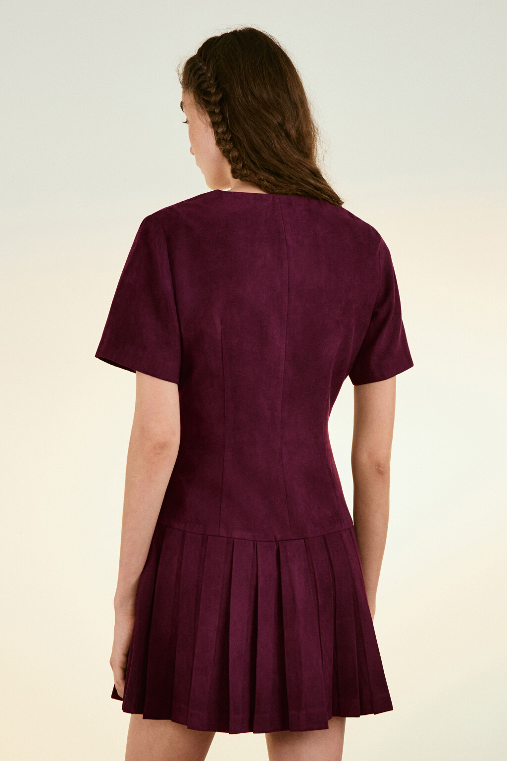 Платье бархатное с юбкой в складку - цвет красный - 3