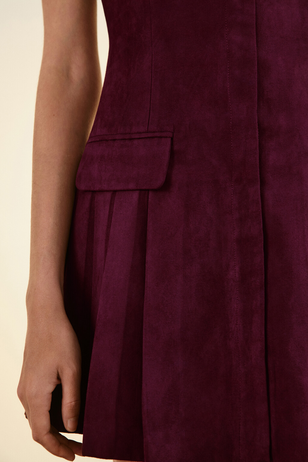Платье бархатное с юбкой в складку - цвет красный - 5