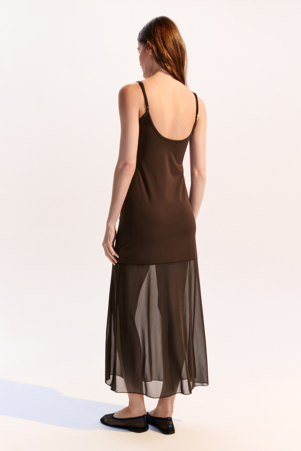 Платье-комбинация макси трикотажное - цвет коричневый - 3