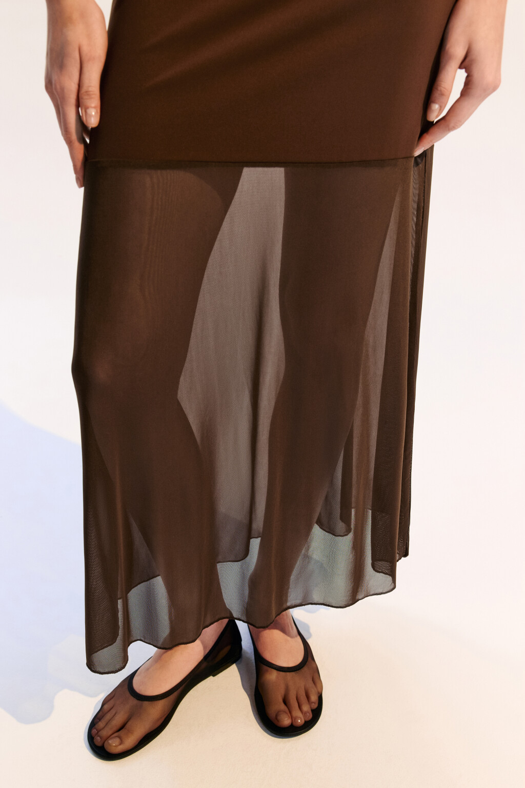 Платье-комбинация макси трикотажное - цвет коричневый - 6