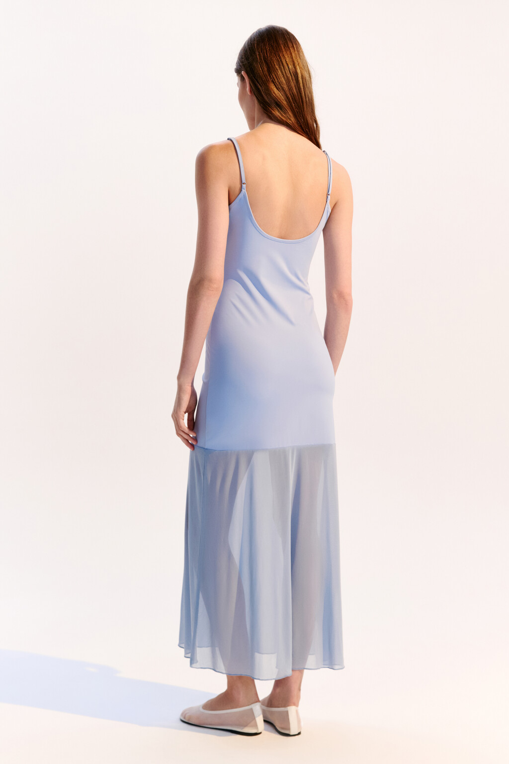 Платье-комбинация макси трикотажное - цвет голубой - 3