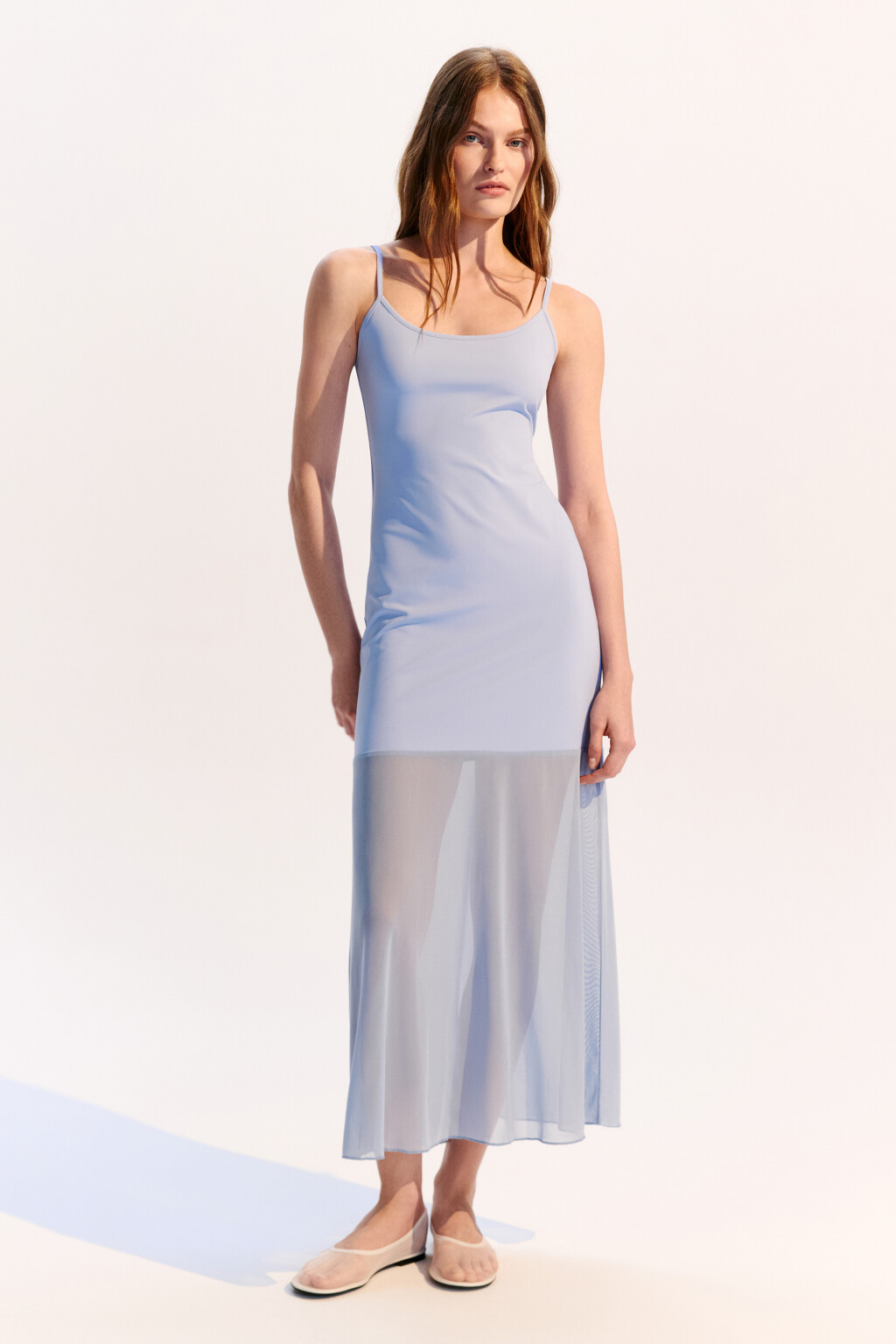 Платье-комбинация макси трикотажное - цвет голубой - 4