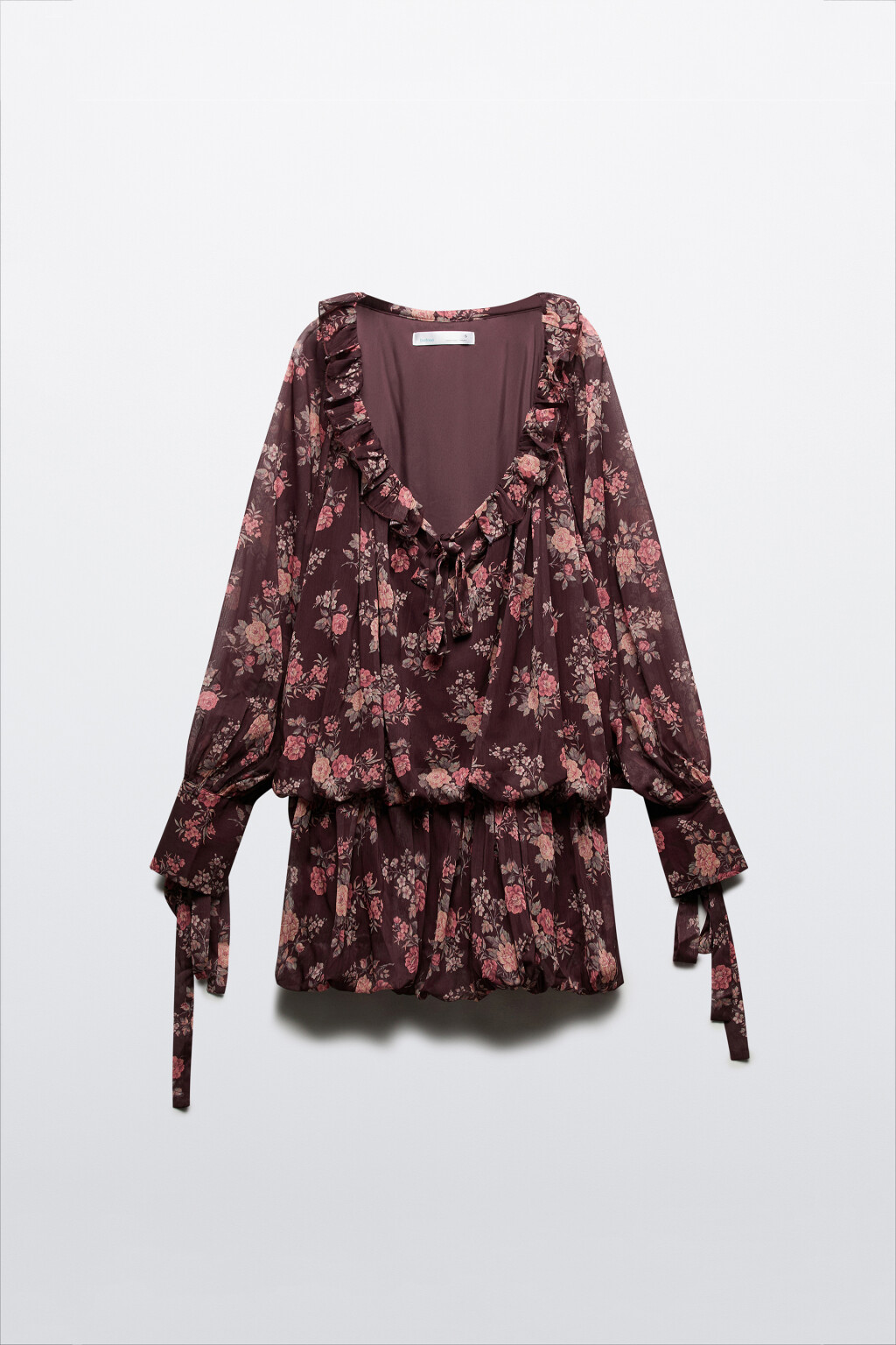 Платье шифоновое с заниженной талией - цвет коричневый - 9