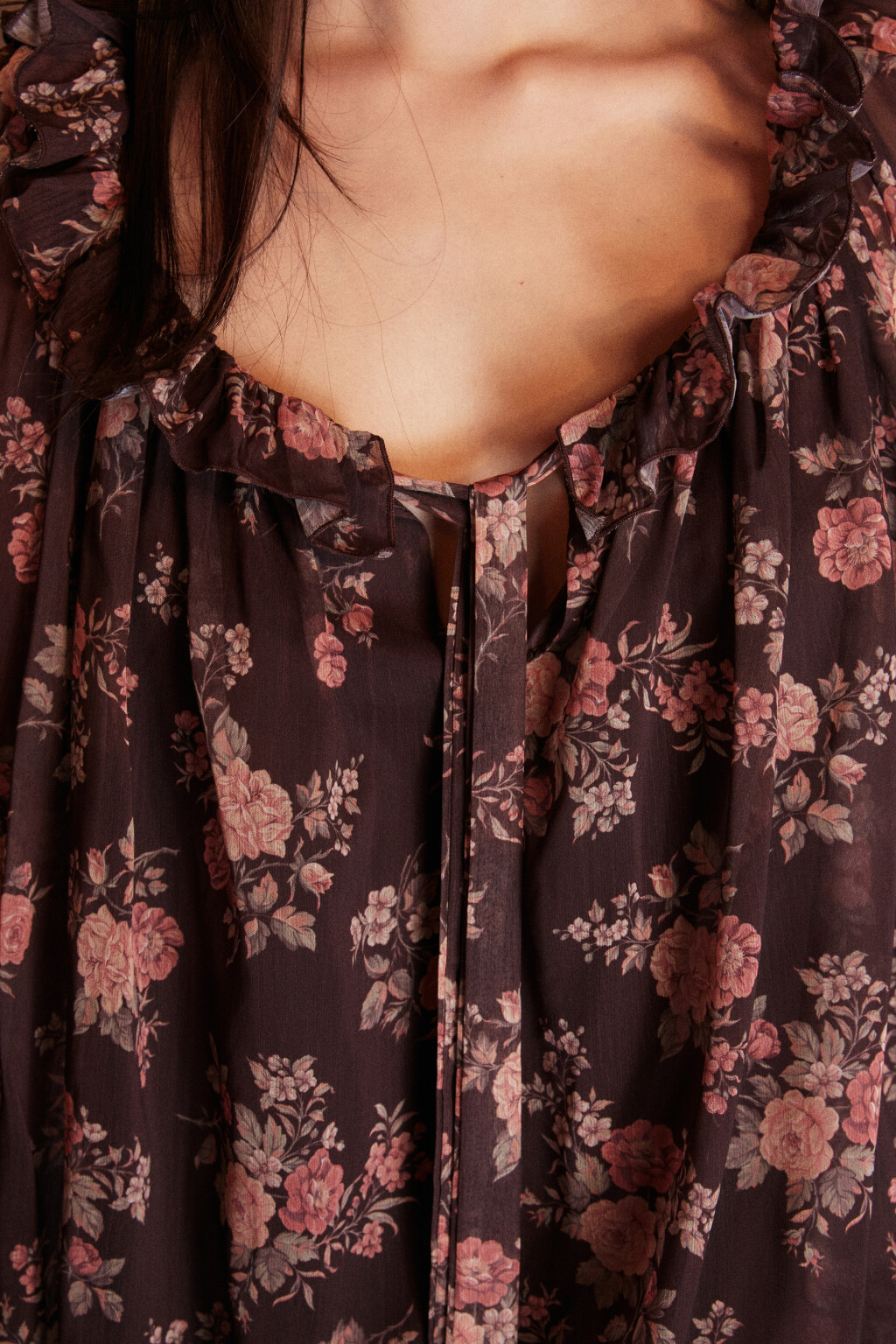 Платье шифоновое с заниженной талией - цвет коричневый - 6