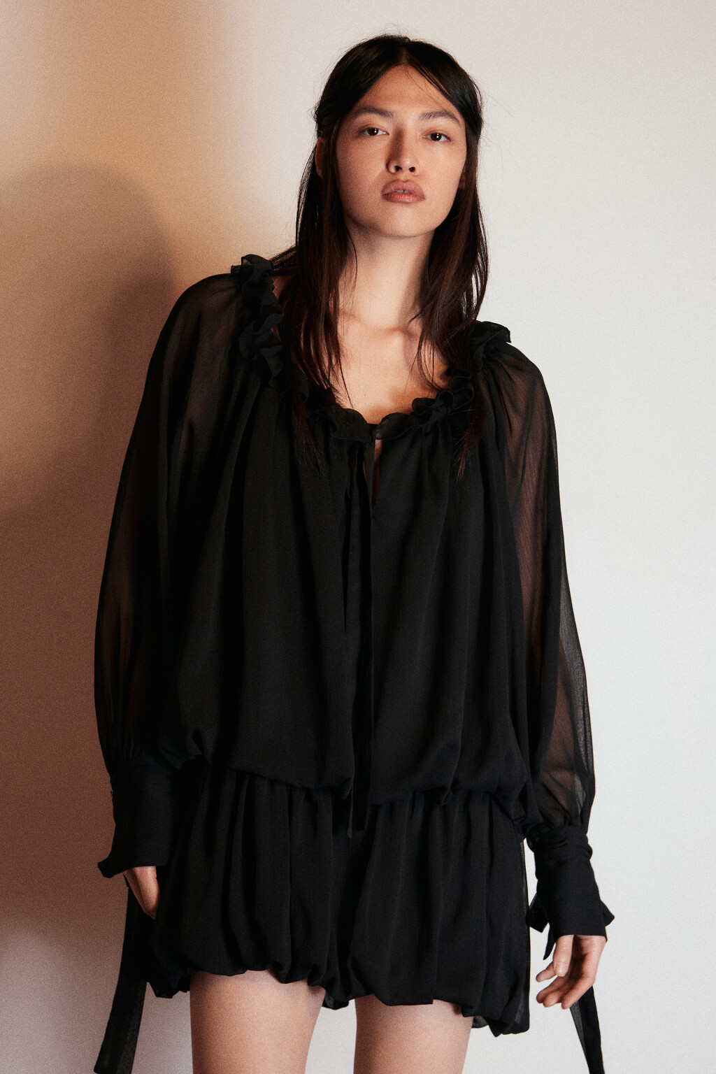 Платье шифоновое с заниженной талией - цвет черный - 3