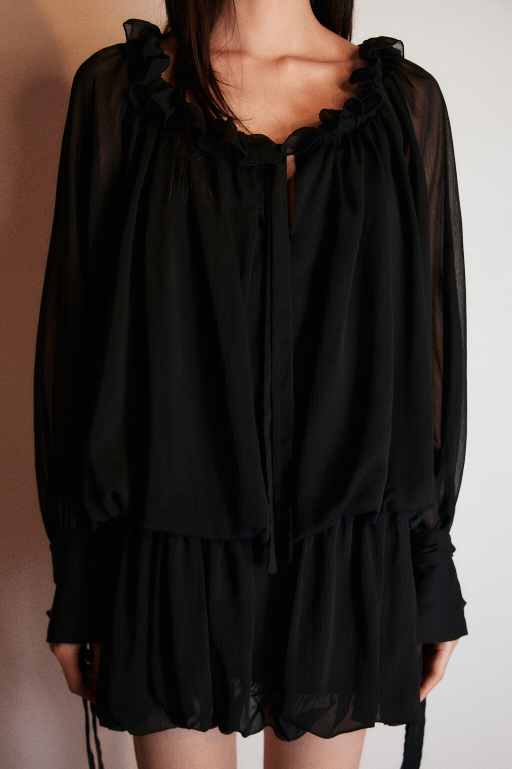 Платье шифоновое с заниженной талией - цвет черный - 6