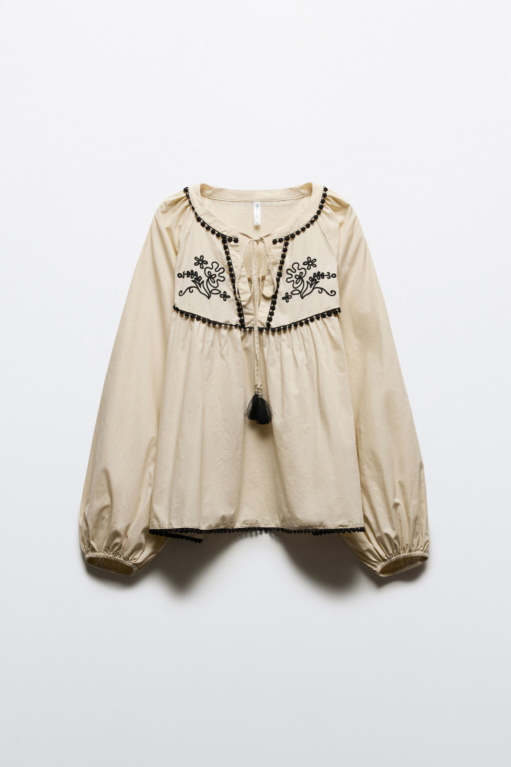 Блузка хлопковая в этническом стиле - цвет бежевый - 8