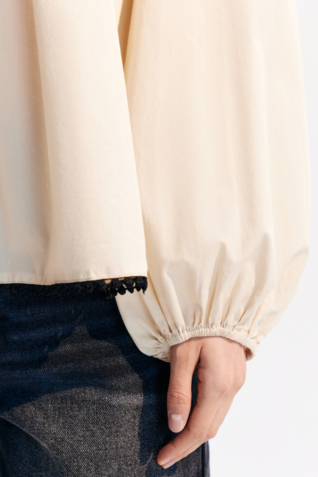 Блузка хлопковая в этническом стиле - цвет бежевый - 6