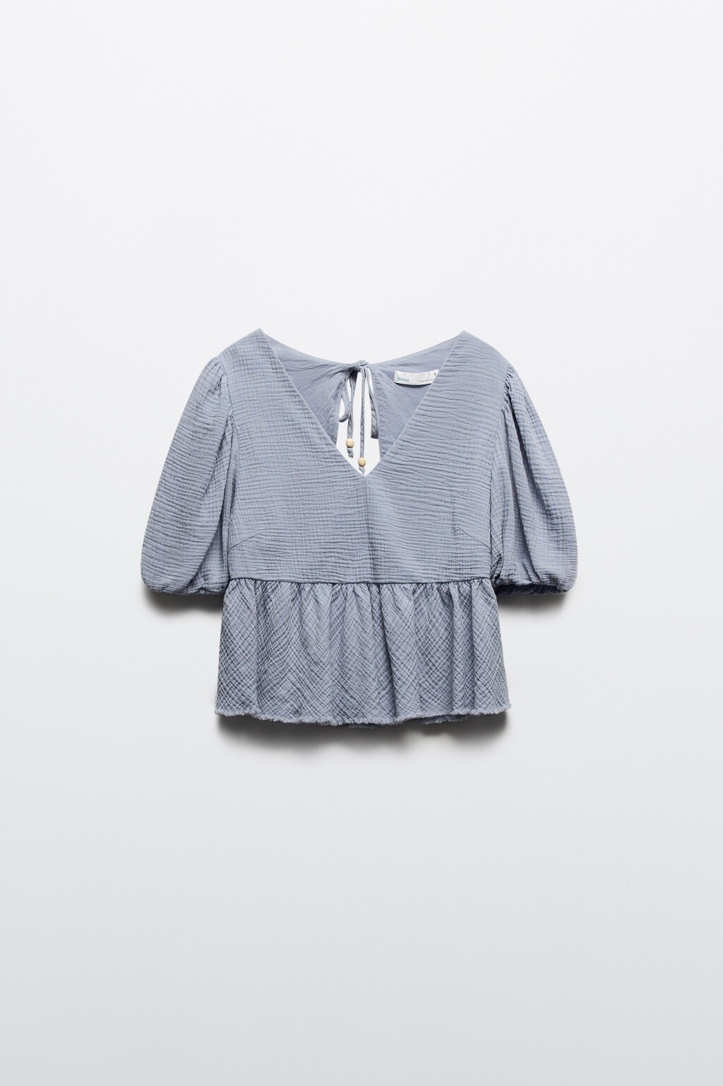 Блузка из муслина с баской и вырезом - цвет голубой - 7