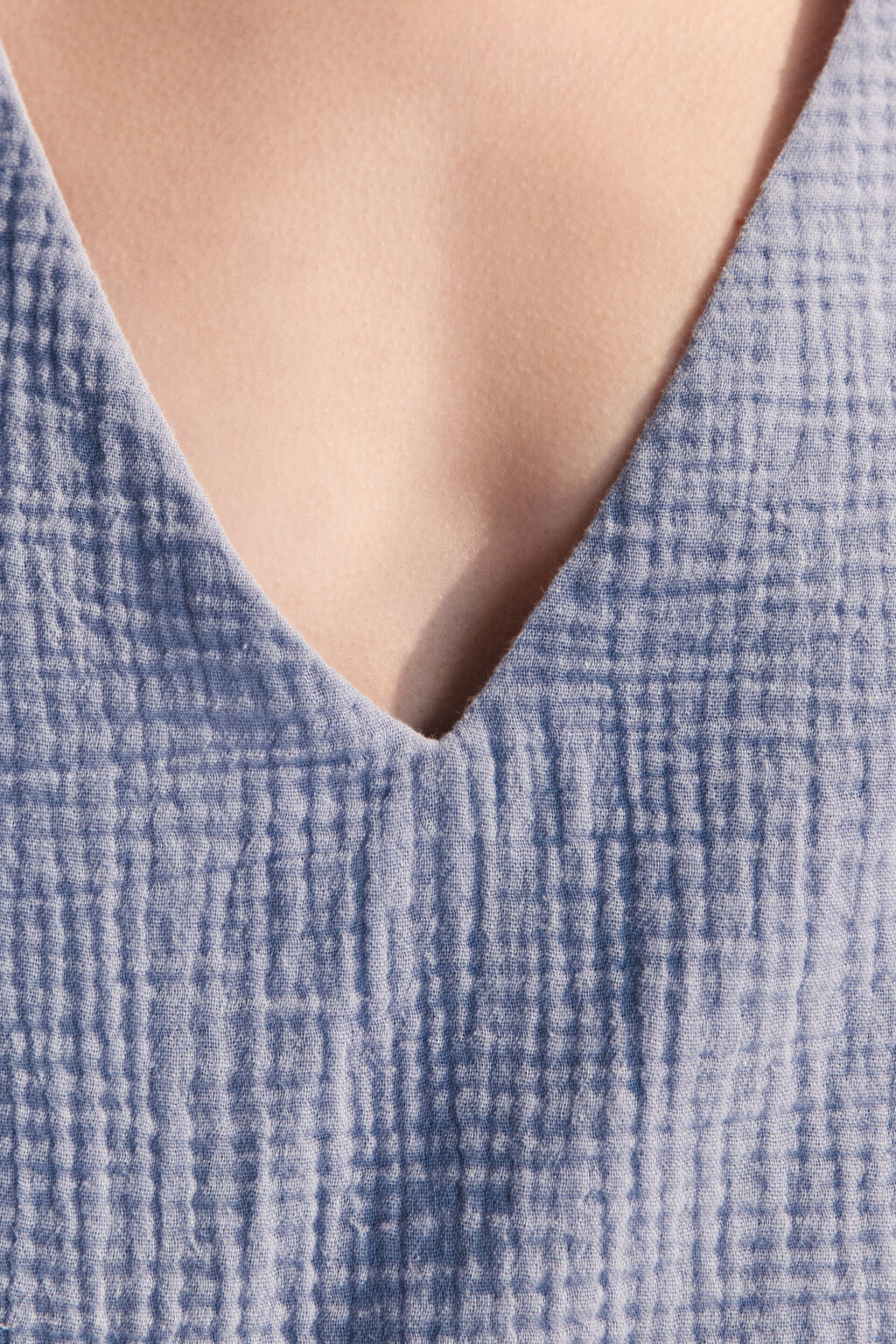 Блузка из муслина с баской и вырезом - цвет голубой - 5